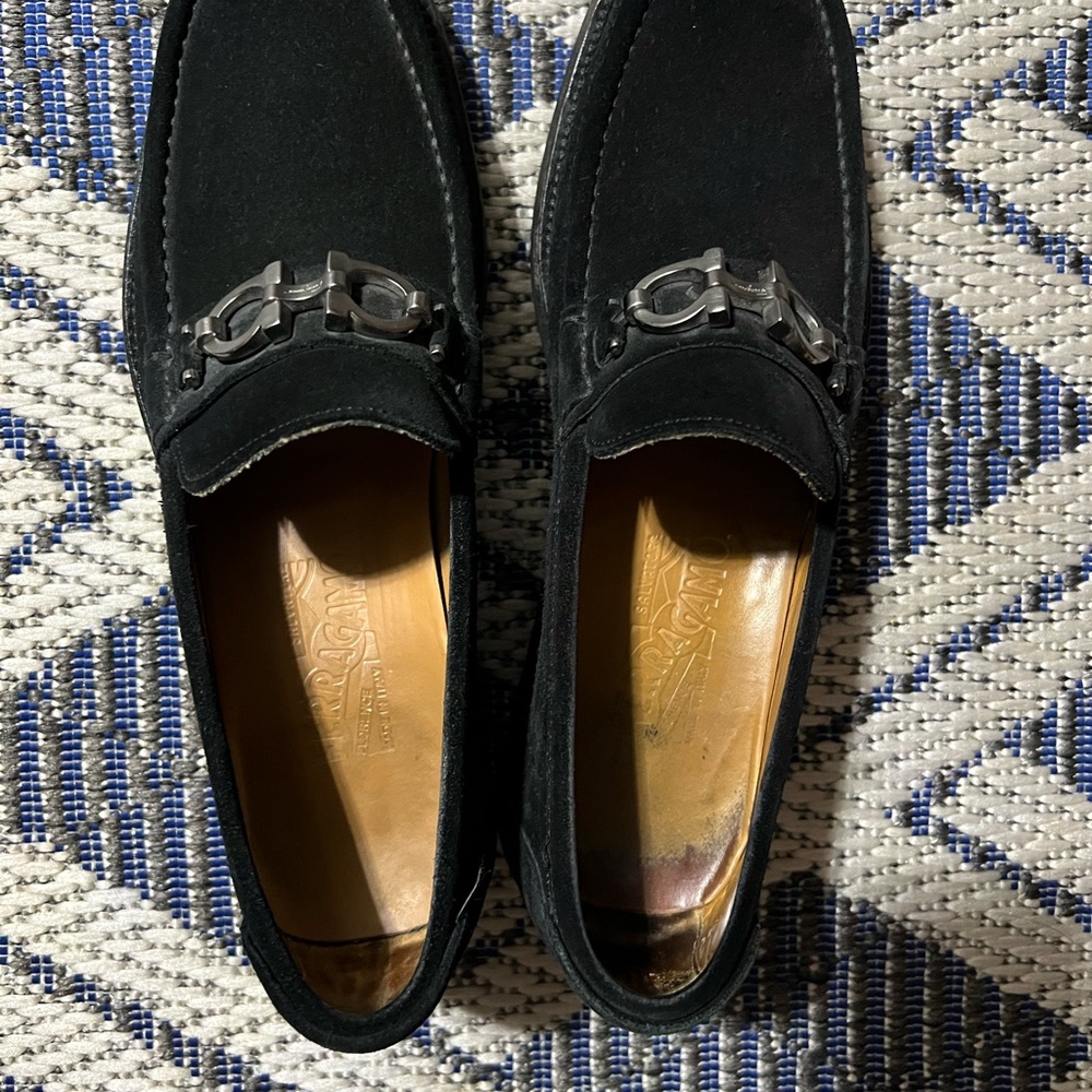 Salvatore Ferragamo Black Loafers with Silver Detail